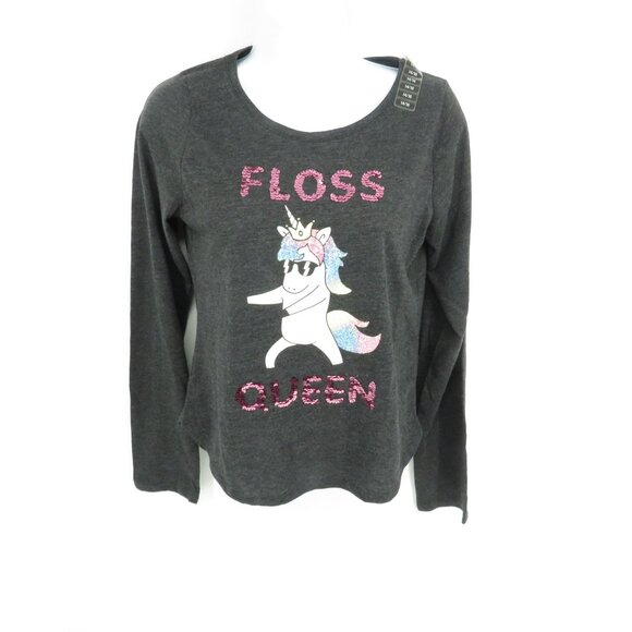 Members Mark Girls Floss Queen Unicorn Long Sleeve Shirt Size 14/16 Gray NWT - Picture 1 of 4